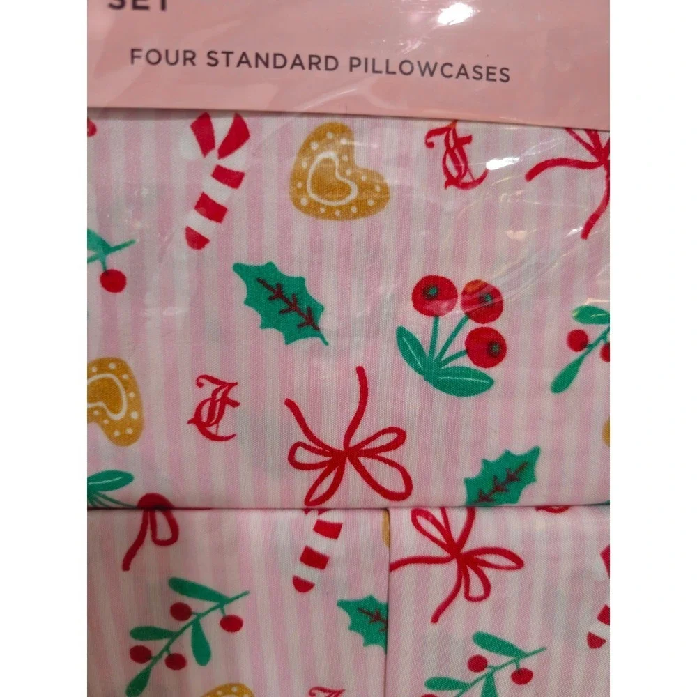 Juicy Couture Christmas Pink Green Queen‎ Sheet Set Los Angeles NWT